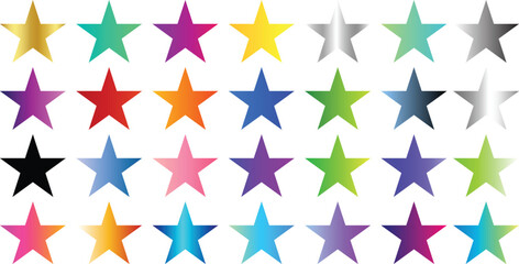 gradient Colorful star icons vector set, multicolor shiny star shapes collection for background, decoration, graphic design, pattern, and celebration themes