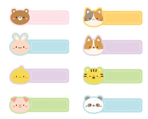 Cute Animal Name Tag Labels &ndash; Bear, Cat, Rabbit, Tiger, Pig, Chick, Panda
