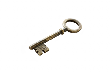 Ornate brass key isolated on transparent background