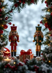Nutcracker christmas card display surrounded by festive garlands and holiday cheer nutcrackers holiday  decoration christmas toy festive merry celebration