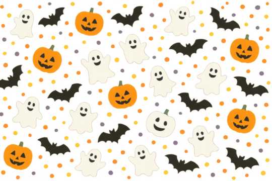 Halloween seamless pattern with cute pumpkins and ghosts - Powered by Adobe