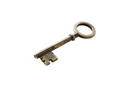 Ornate brass key isolated on transparent background