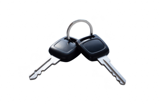 Two car keys on a ring isolated on transparent background