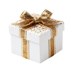 White gift box with gold ribbon and glitter (2)