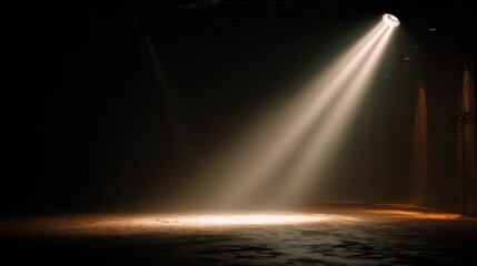 Dramatic spotlight illuminates stage, creating a captivating visual effect in darkness.
