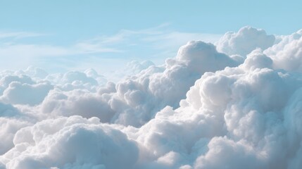Majestic accumulation of voluminous white cumulus clouds against a pale blue atmosphere
