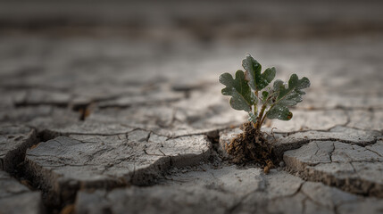 A resilient seedling growing from cracked earth, representing personal growth and transformation.