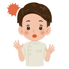 白色のケーシーを着た驚く男性　上半身イラスト／Surprised man wearing a white medical tunic　upper body illustration