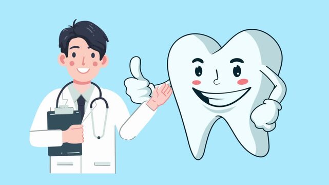 template doctor with smile health tooth animation