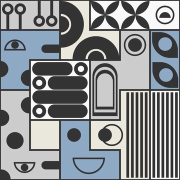Minimalist geometric abstract pattern in neutral blue and beige tones