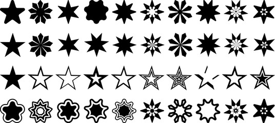 Vector star collection. Star vector icons. Black mega set of star on transparent background. Simple but modern with different style star design. 40 black common, unique and stylish vector star icon