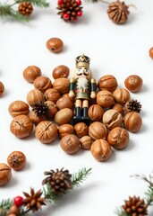 Nuts and nutcracker on a white background nutcrackers holiday  decoration christmas toy festive merry celebration