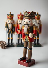 Closeup of a nutcracker with movable arms and legs isolated on a white backdrop festive figure nutcrackers holiday  decoration christmas toy festive merry celebration