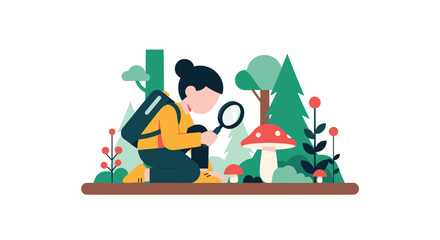 Child Exploring Forest Nature Discovering Fungi Microscopic Details