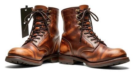Pair of distressed brown leather lace up work boots