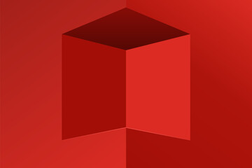 Blank minimal red recessed wall niche corner background, vector illustration design for product display, mockup showcase or presentation, cosmetic show podium