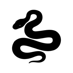 Fototapeta premium Simple black snake silhouette coiled up on white background graphic design
