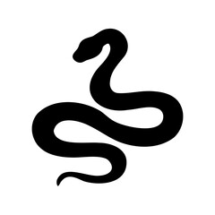 Obraz premium Black snake in minimalist style on white background, symbolizing transformation and rebirth
