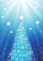 森の中のクリスマスツリー、背景、イラスト、青、縦、かわいい、集中線