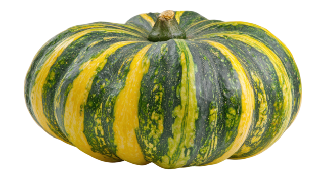Round, vibrant squash with yellow and green stripes