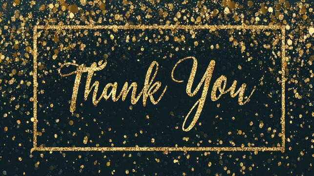 Banner with shiny golden text inside a glitter frame on a dark background, featuring confetti and promotional messaging - Powered by Adobe