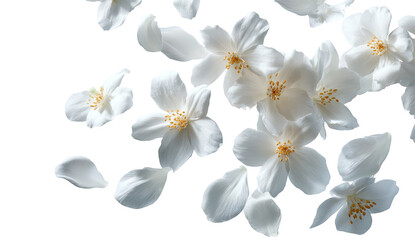 Delicate white blossoms scattered on black
