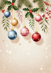 christmas background with christmas balls, christmas greeting card with colorful decoration illustration
