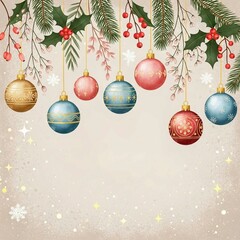christmas background with christmas balls, christmas greeting card with colorful decoration illustration