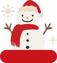 산타모자와 빨간 목도리를 한 눈사람