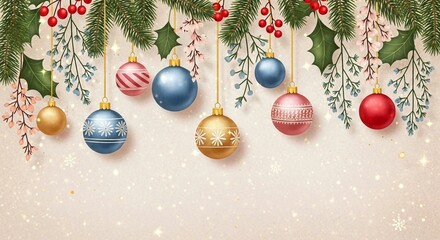 christmas background with christmas balls, christmas greeting card with colorful decoration illustration