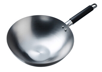 Round, stainless steel wok with black handle