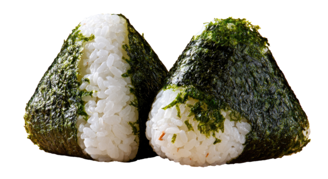 Two triangular onigiri, rice and seaweed
