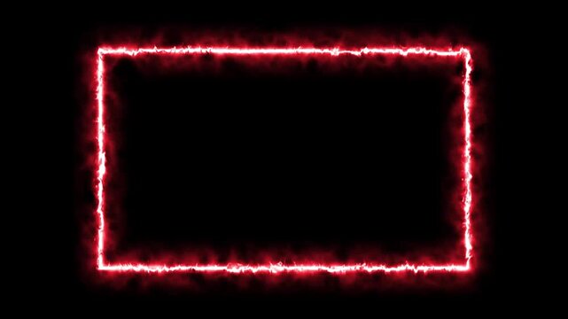 Glowing neon rectangle fire text frame with light animation. Fire line glowing rectangle border 4k video footage.