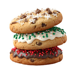 Stack of three decorated cookies isolated on transparent background