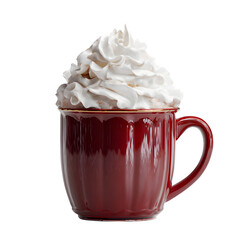 Red mug filled with whipped cream isolated on transparent background