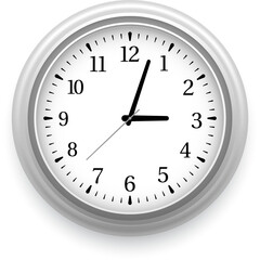 A Realistic Digital Render Of A White Analog Clock With Black Numbers And Hands Showing Time Isolated On A Transparent Background