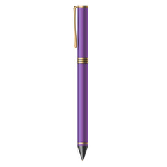 A Realistic Illustration of a Purple Ballpoint Pen with Gold Accents on a Transparent Background