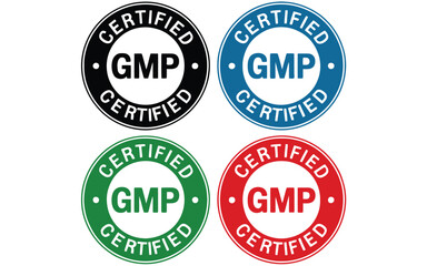 Vector art of four colorful gmp certified stamp icons