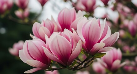 Magnolia Blossom Beauty - A Close-Up of Pink Petals in Spring.