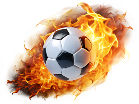 burning soccer ball isolated on white background .PNG. AI Generated