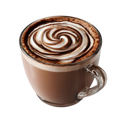 Hot chocolate with whipped cream swirl isolated on transparent background