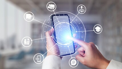 Online education icons show e-learning, online education classes, and digital study. Online education enables global online education access, flexible learning. Gist