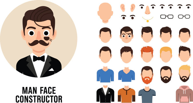 Man face constructor avatar creator character design face features