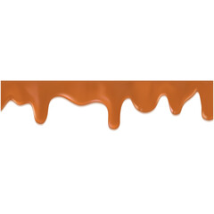 Brown Caramel Drips Flowing Downward on a White Transparent Background