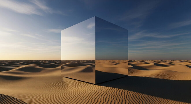 mirror cube desert surreal