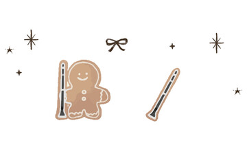 Gingerbread Man Playing Clarinet - Icing Cookie Illustration