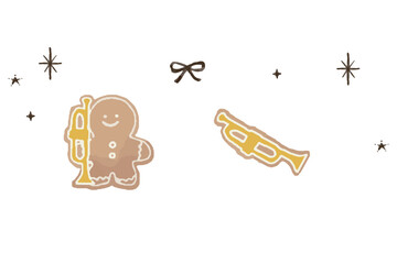 Gingerbread Man Playing Trumpet - Icing Cookie Illustration