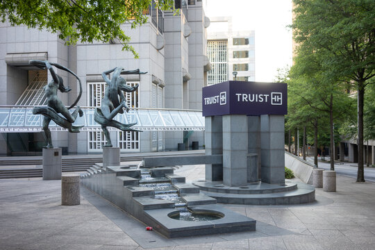 Atlanta, GA, USA - June 16, 2022: Truist sign is seen at the Truist Plaza in Atlanta, Georgia. Truist Financial Corporation is an American bank holding company based in Charlotte, North Carolina.