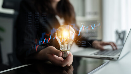 Candlestick chart visualizing financial market trends, investment patterns, price fluctuations, and...