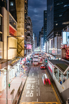 Road with traffic at night, Mong Kok, Hong Kong